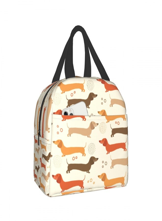 Evlaschin Dachshund Lunch Bags for Kids Cute Weiner Dog Puppy Print Insulated Reusable Lunch Box Thermal Cooler Lunch Tote Handbag for Girls Boys School Women Men Office Travel - Image 1